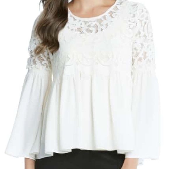 Cream Ruffle Hem Lace Top - Picture 1 of 5